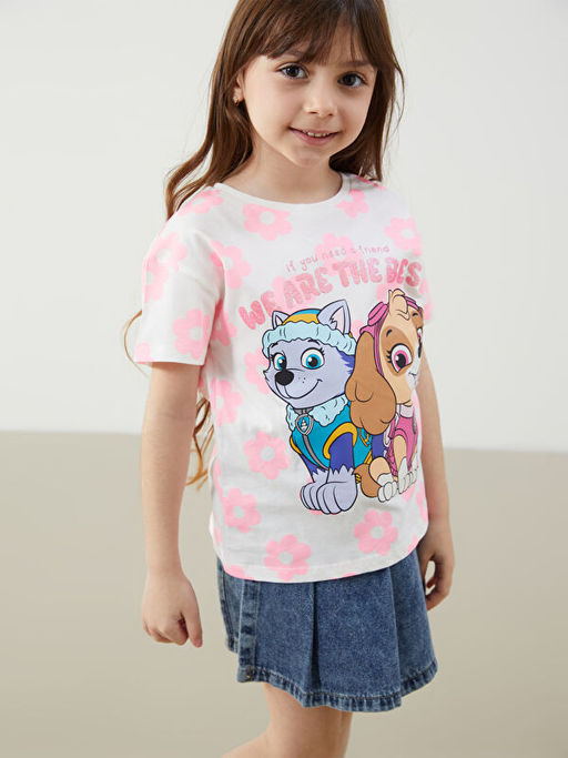 Bisiklet Yaka Paw Patrol Bask?l? K?z ?ocuk Ti??rt