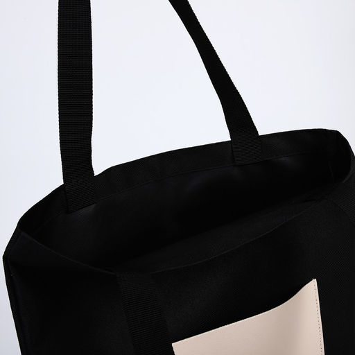 Сумка шопер NAZAMOK, карман кожзам, цвет черный, бежевый, 40*35 см  фото 5