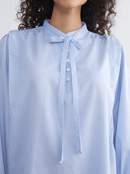 Ba?lamal? Yaka ?izgili Oversize Kad?n G?mlek Tunik