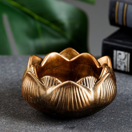 Подсвечник на 1 свечу Цветок Лотос, гипс, бронза, 8?8?4 см - Хорошие сувениры фото 2