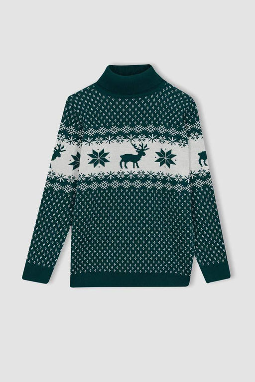 Свитер с воротником на рождественскую тематику для мальчика - Defacto фото 5