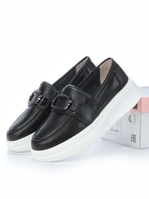 03-PDD169-6 BLACK/WHITE Полуботинки женские (натуральная кожа)