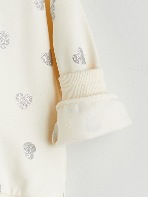 Bisiklet Yaka Kalp Bask?l? K?z ?ocuk Sweatshirt