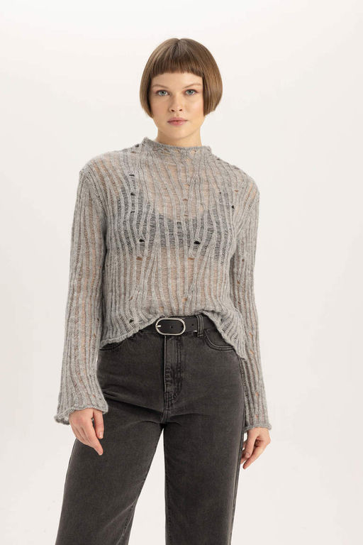 Кружевной свитер свободного кроя с полуводолазкой - Defacto фото 3