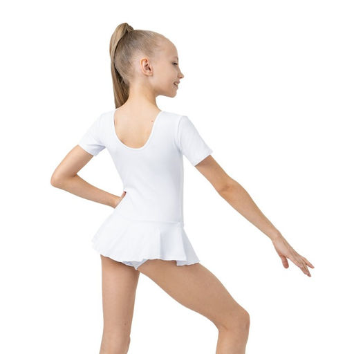 Купальник гимнастический Grace Dance, с юбкой, с коротким рукавом, р. 34, цвет белый  фото 4