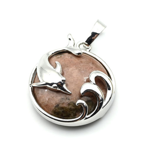 Подвеска Дельфин 24*26мм с родонитом