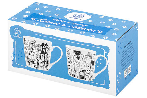 Набор 2 кружек 400 мл 12,5*9,5*9 см "Коты и собаки" фарфор NEW BONE CHINA