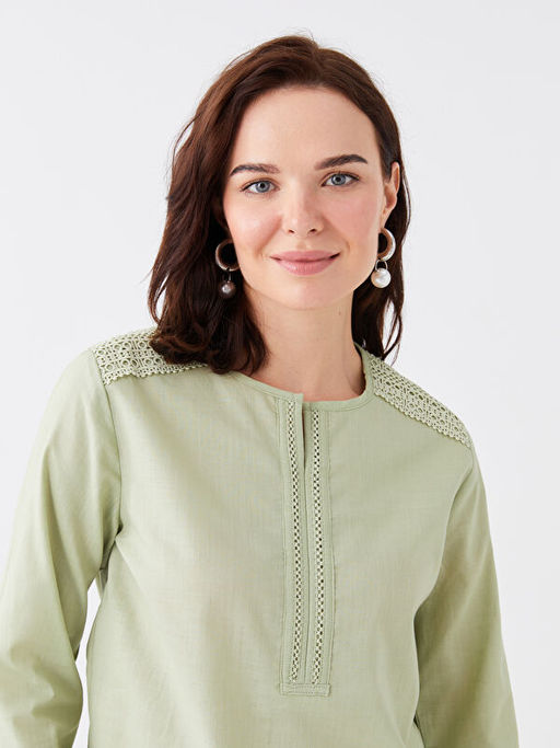 Ka??k Yaka Nak??l? Uzun Kollu Kad?n Bluz