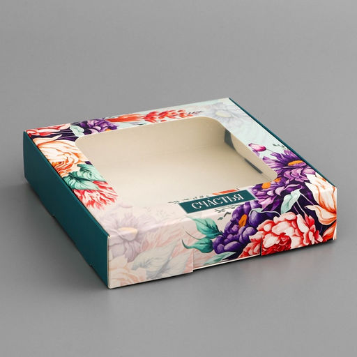 Цена за 5 шт. Коробка подарочная сборная с окном, упаковка, «Цветочки», 13×13×3 см