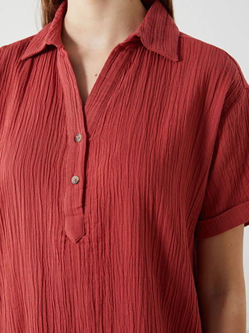 G?mlek Yaka Dokulu Oversize Elbise