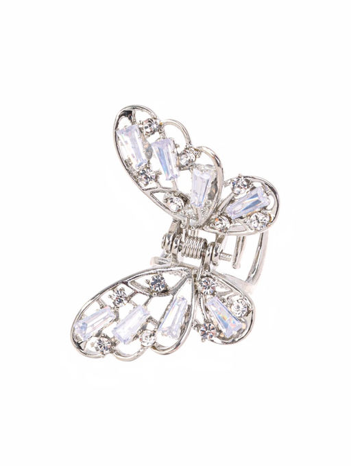 Цена за 6 шт. Крабик для волос «Доротеа», бабочка, 4 см, серебро