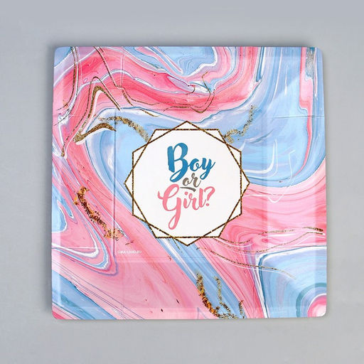 Цена за 10 шт. Тарелка одноразовая бумажная квадратная на гендер-пати «Мальчик или девочка», 21 см