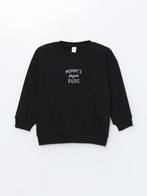 Bisiklet Yaka Bask?l? Erkek Bebek Sweatshirt ve E?ofman Alt 2li Tak?m