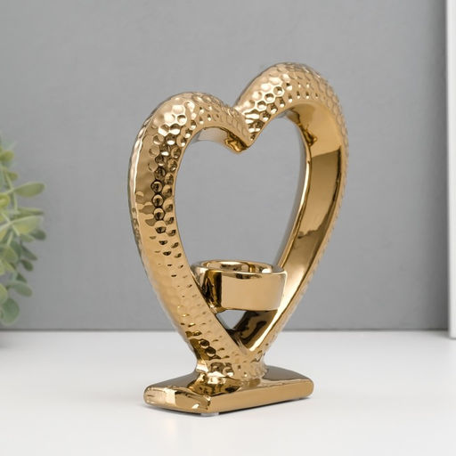 Подсвечник на 1 свечу Сердце на подставке, d=4 см, золото, 17?5.5?19.5 см