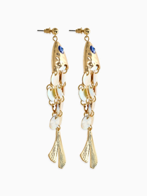 Серьги «Морской мир» рыба, серые в золоте