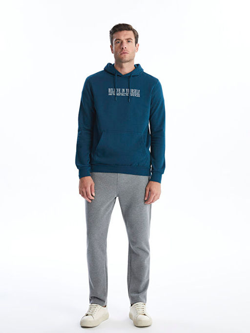 Uzun Kollu Bask?l? Erkek Kal?n Hoodie