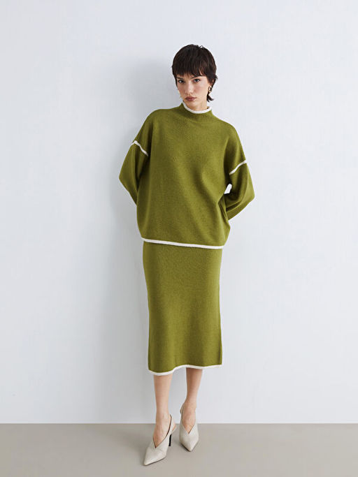 Beli Lastikli Y?rtma?l? Triko Kalem Etek