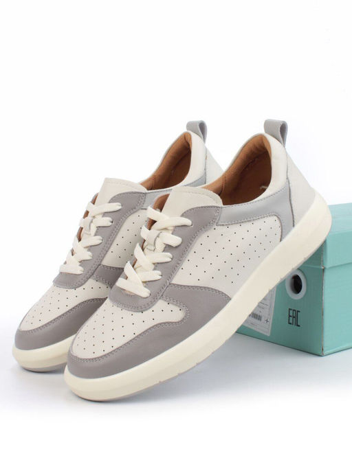 05-PDL252-2 BEIGE/GRAY Кроссовки женские (натуральная кожа)