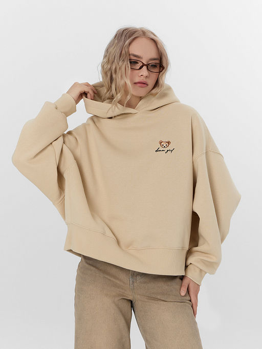 Теплое худи женское бежевое с начесом