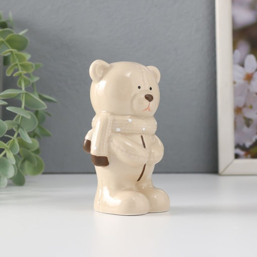 Фигурка керамика «Мишутка стесняшка в вязаном шарфике, стоит», 10.5×5×5.5 см