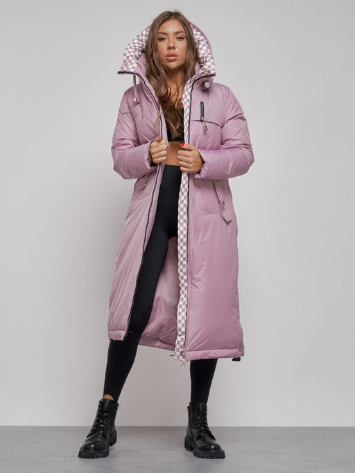 Пальто утепленное молодежное зимнее женское фиолетового цвета 59120F - CHOI PIGEON фото 9