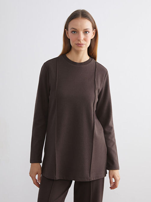 B?y?k Beden Bisiklet Yaka Kad?n Sweatshirt Tunik