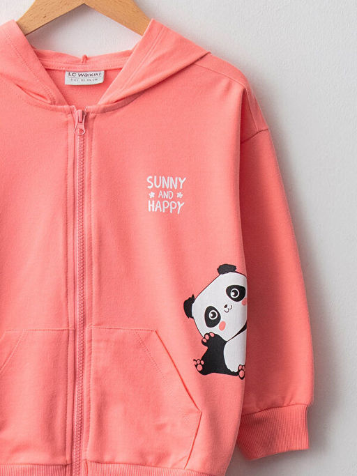 Kap??onlu Bask?l? Uzun Kollu K?z ?ocuk Fermuarl? Sweatshirt - Waikiki фото 3