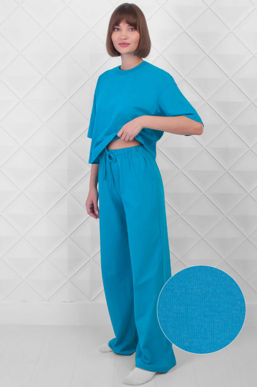 Арт. 10804/2 Домашний костюм с брюками 44-52 (5 шт) Цвет:верх- бирюза, низ- бирюза