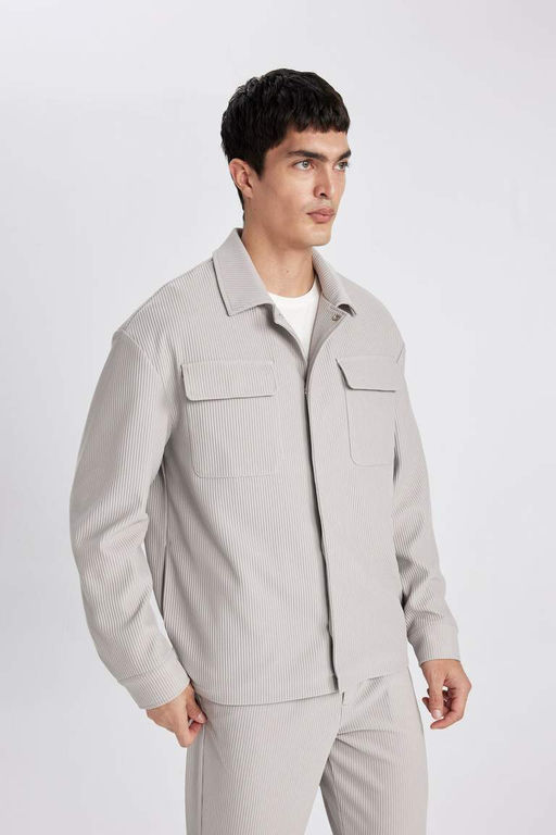 Плиссированная куртка с рубашечным воротником и расслабленным кроем - Defacto фото 7