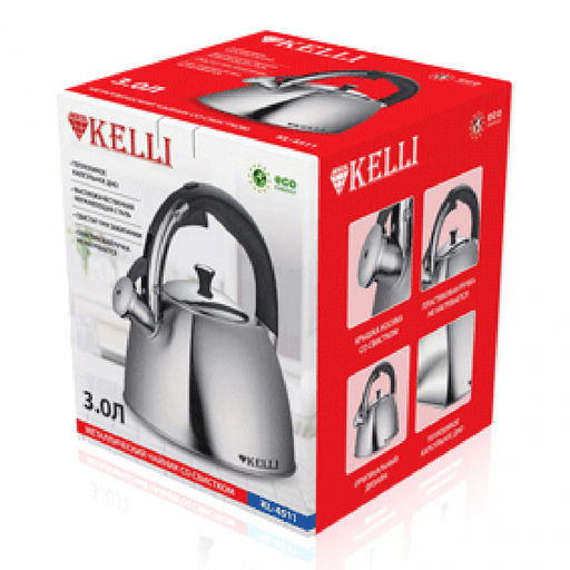 Чайник из нержавеющей стали Kelli 3л, со свистком, капсульное дно, пластиковая ручка (Китай) - Домашняя мода фото 2