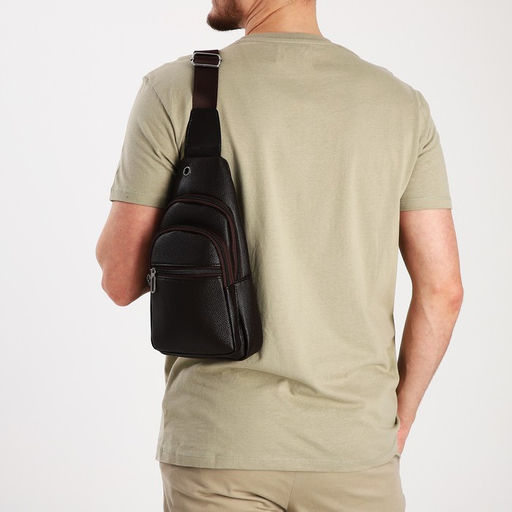 Сумка слинг мужская, искусственная кожа, отверстие для наушников, цвет коричневый - Simaland фото 3