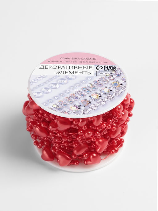 Бусины на леске, Сердца, 3/9 мм, 90.5 м, красные