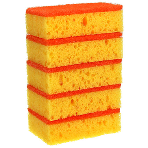 Губка для посуды Коломбина 10х7х3см, поролон, абразивная фибра, арома - цитрус, набор 5шт (Россия)