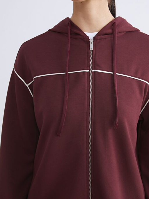 Kap??onlu Oversize Kad?n Fermuarl? Sweatshirt