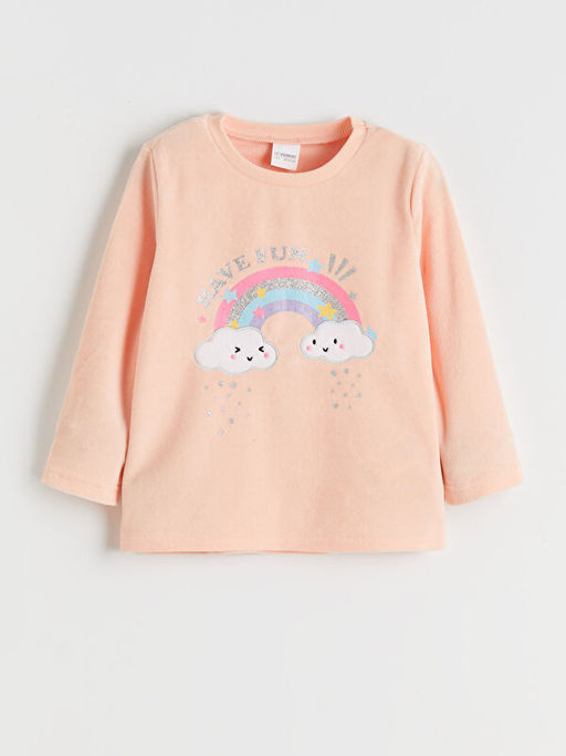 Bisiklet Yaka Bask?l? K?z ?ocuk Pijama ?st?