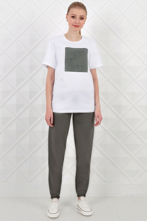 Арт. 21350 Костюм с брюками женский 44-52 (5 шт) Цвет:верх- белый, низ- бежевый - Калинка фото 5