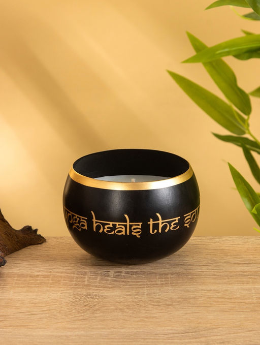 Свеча в чаше Yoga heal the soul, 200 г, 8.5×7 см, соевый воск, чёрная