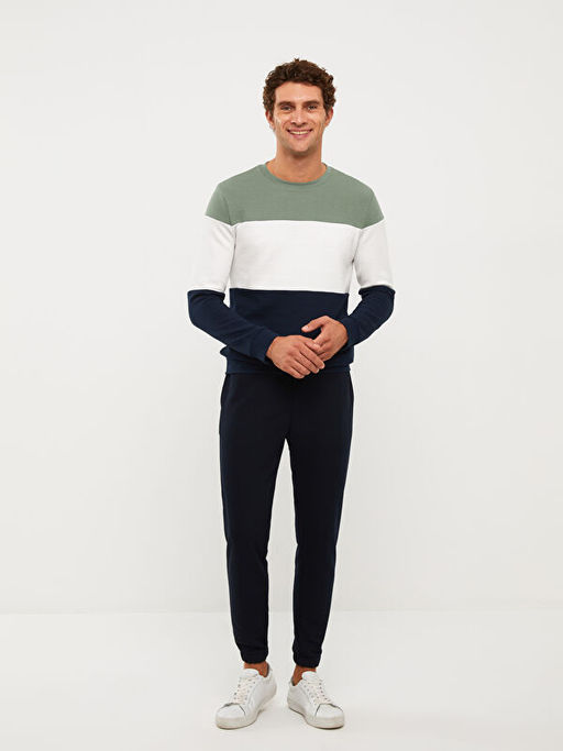 Bisiklet Yaka Uzun Kollu Renk Bloklu Erkek Sweatshirt