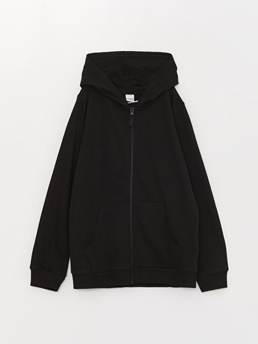 Kap??onlu Basic Uzun Kollu K?z ?ocuk Fermuarl? Sweatshirt