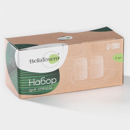 Набор для специй на бамбуковой подставке BellaTenero, 3 предмета: солонка 90 мл, перечница 90 мл, подставка, фарфор, белый