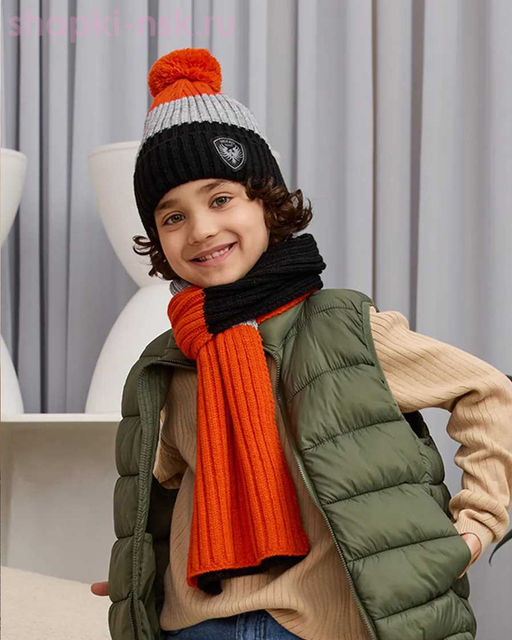 XQ 9 XD 9 Комплект для мальчика флис (колпак+шарф) (52-54)