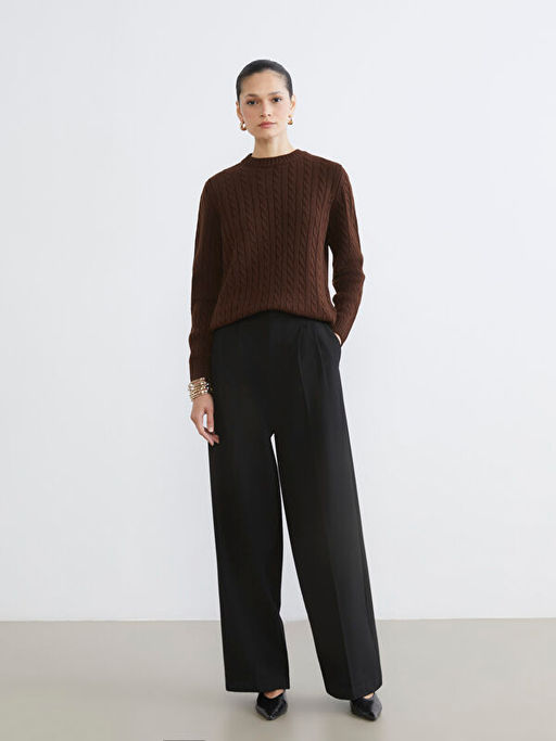 Bisiklet Yaka Kendinden Desenli Kad?n Triko Kazak