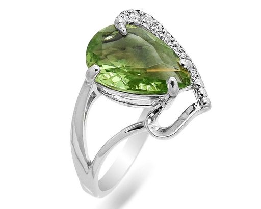 Кольцо из серебра празиолит кварц, СПН4-1-127