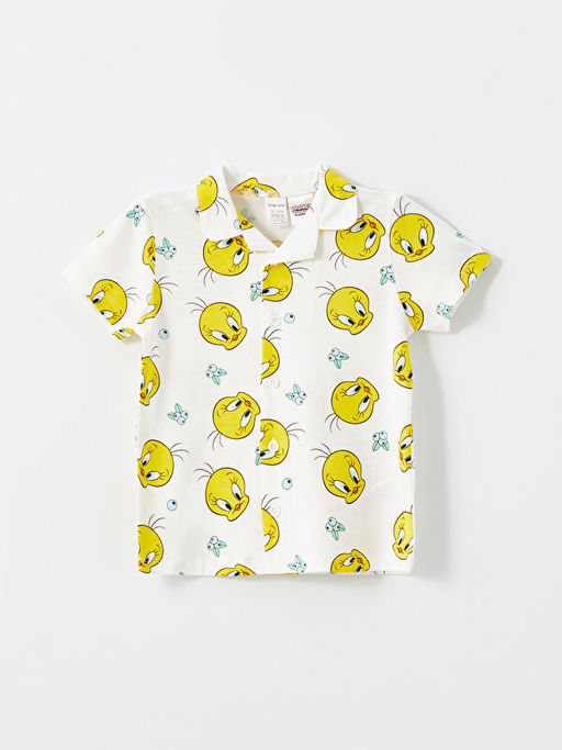 Polo Yaka Tweety Bask?l? K?z Bebek Pijama Tak?m?