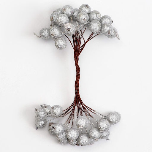 Цена за 5 шт. Декоративные ягодки, серебряные, 7×6×7 см, 40 ягод