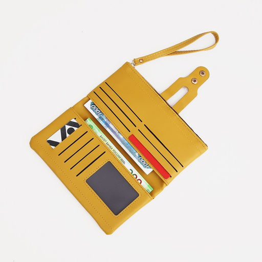 Кошелёк женский на кнопке, для карт, для монет, цвет жёлтый - Simaland фото 3