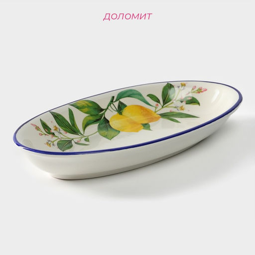 Блюдо овальное Доляна «Лимон», 28×14.5 см, цвет белый