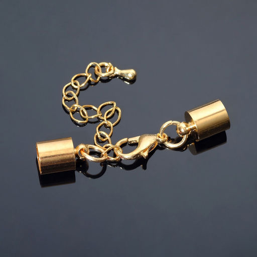 Замок карабин 5 шт. 12×7 мм, с удлинителем и обжимными круглыми концевиками 11×7 мм, внутренний 6.5 мм