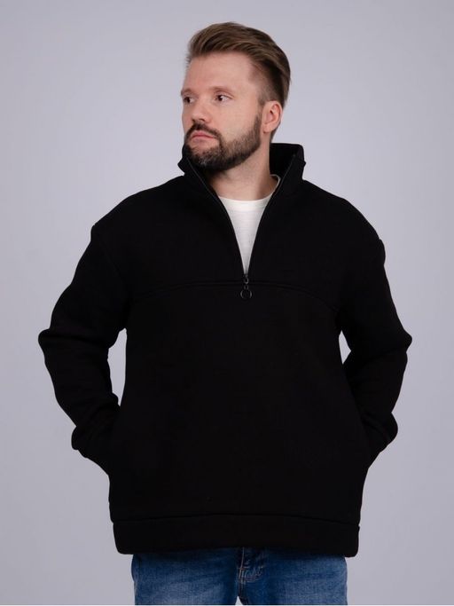 Свитшот СМ-3 черный, футер начес - Малина фото 2