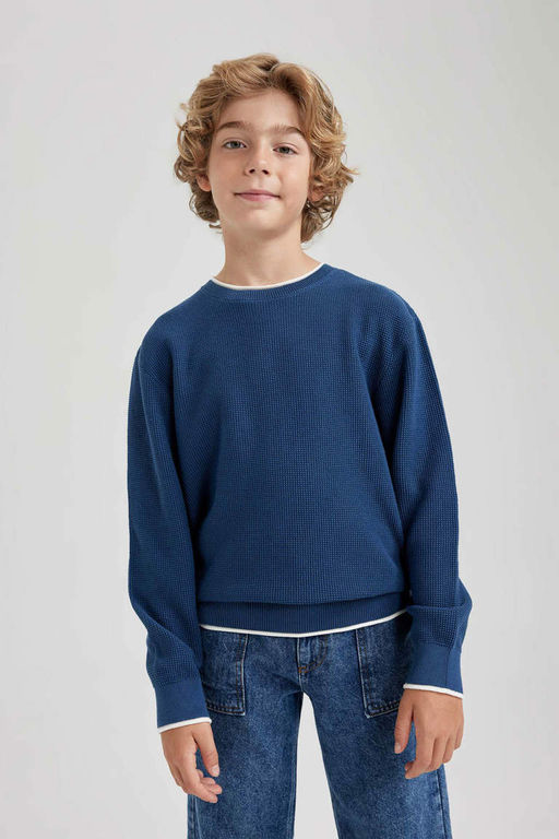 Трикотажный свитер с круглым вырезом для мальчика - Defacto фото 4